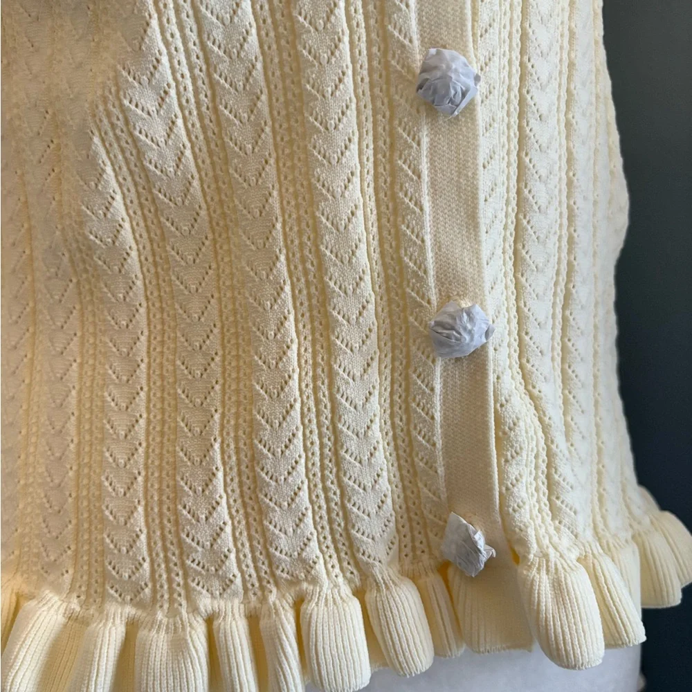 Zara Cream Ruffled Cardigan - Picture 7 of 14
